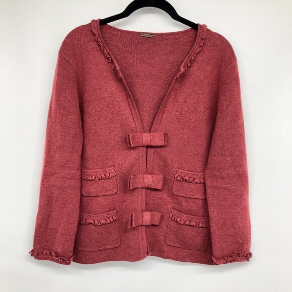 Sandra Angelozzi Berry Pink Coral Bow Blazer Cardigan size ~L - Picture 15 of 15